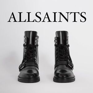 $350 NWOB All Saints Leather Donita Buckled Combat Boots- 39 / 8 Women’s